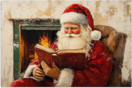 Poster 120x80 cm - Kerst - Kerstman - Winter - Open Haard - Posters - Kamer decoratie - Wanddecoratie woonkamer - Muurdecoratie slaapkamer - Kerstversiering - Kerstdecoratie voor binnen - Kerstmis