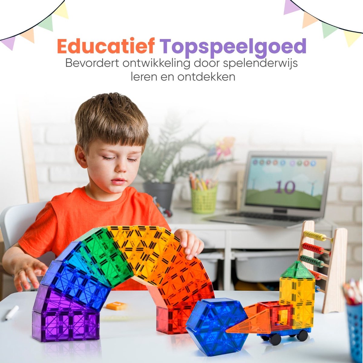 Magna Minds - Magnetic Tiles - Magnetisch Speelgoed - 100 stuks - Constructie speelgoed - Magnetische tegels - Montessori speelgoed - Magnetic toys - Magnetische bouwstenen - Speelgoed Kinderen — afbeelding 8
