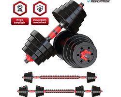 Reformor® - Halterset - Dumbells Set - Verstelbare Dumbells – 30KG - Halterstang Met Gewichten – Rood