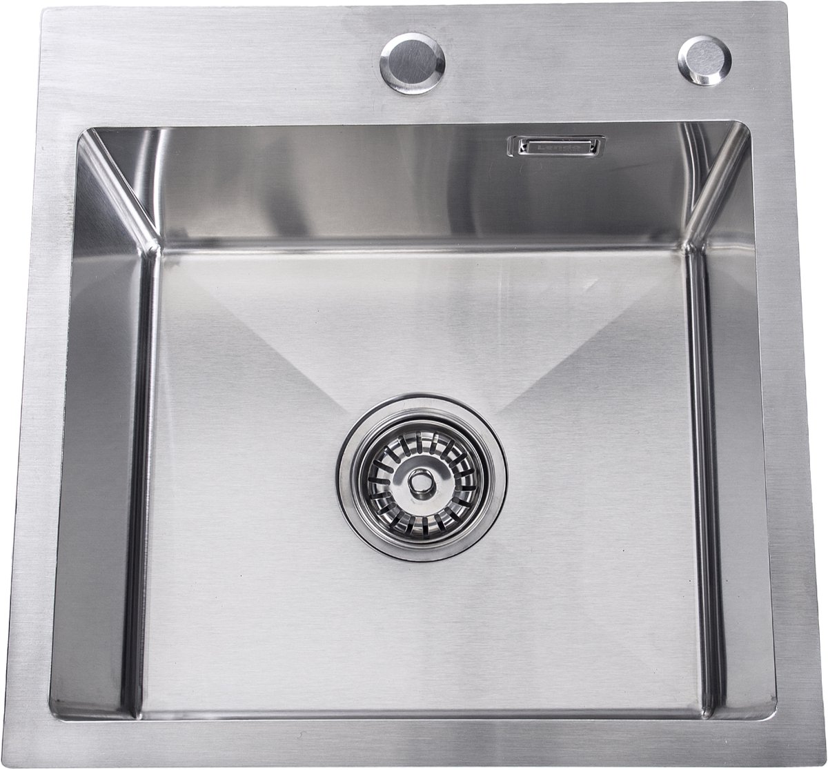 Lendo Online Spoelbak voor keuken met kraangat 440x440x200mm (44x44x20cm) RVS - Roestvrij staal - Wasbak met waterafvoersysteem - Gootsteen + bevestigingshaken Binnenmaat: 39x35cm