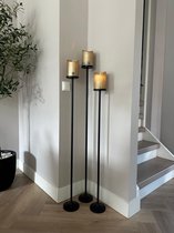 Vloerkandelaren set van 3 stuks zwart incl. gouden LED candles Kandelaar Stompkaars - Set 3 stuks XL kandelaars zwart - 120cm 110cm en 100cm - vloerkandelaar - kaarsenstandaard - kaarsenhouder groot - stompkaarskandelaar-Moederdag-Cadeau