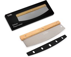 foto van GrillX Luxe Pizzasnijder - Professioneel Pizzames - Incl. Beschermhoes - Hout & RVS Wiegemes