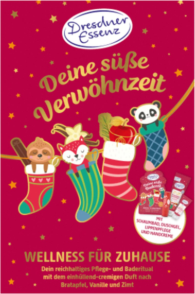 Goedkoopste Kerst Wellness & Beauty Geschenkset | Wellness voor Thuis - Set van 4 | Dresdner Essenz Bubbelbad - Douchegel - Lippenbalsem - Handcrème | Kerstcadeau Beauty - Cadeauverpakking - Kerstgeschenk Verzorgingsproducten