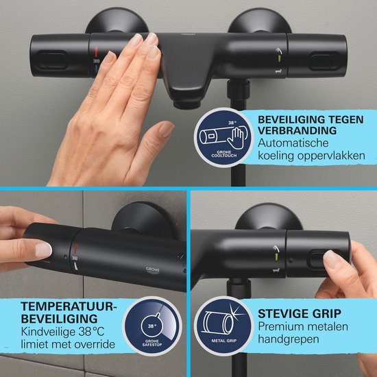 Mitigeur thermostatique de douche, noir mat