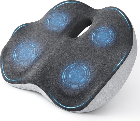 Orthopedisch zitkussen, met lendensteun en hoofdsteun, ergonomisch stoelkussen, traagschuim, ischias, aambeien en pijnverlichting voor autostoel, bureaustoel en rolstoel, 2 stuks