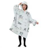 JAXY - Hoodie Deken Kinderen - Fleece Deken Met Mouwen - Snuggle Hoodie - Oodie Kids - 1150 gram - Yoga Kat