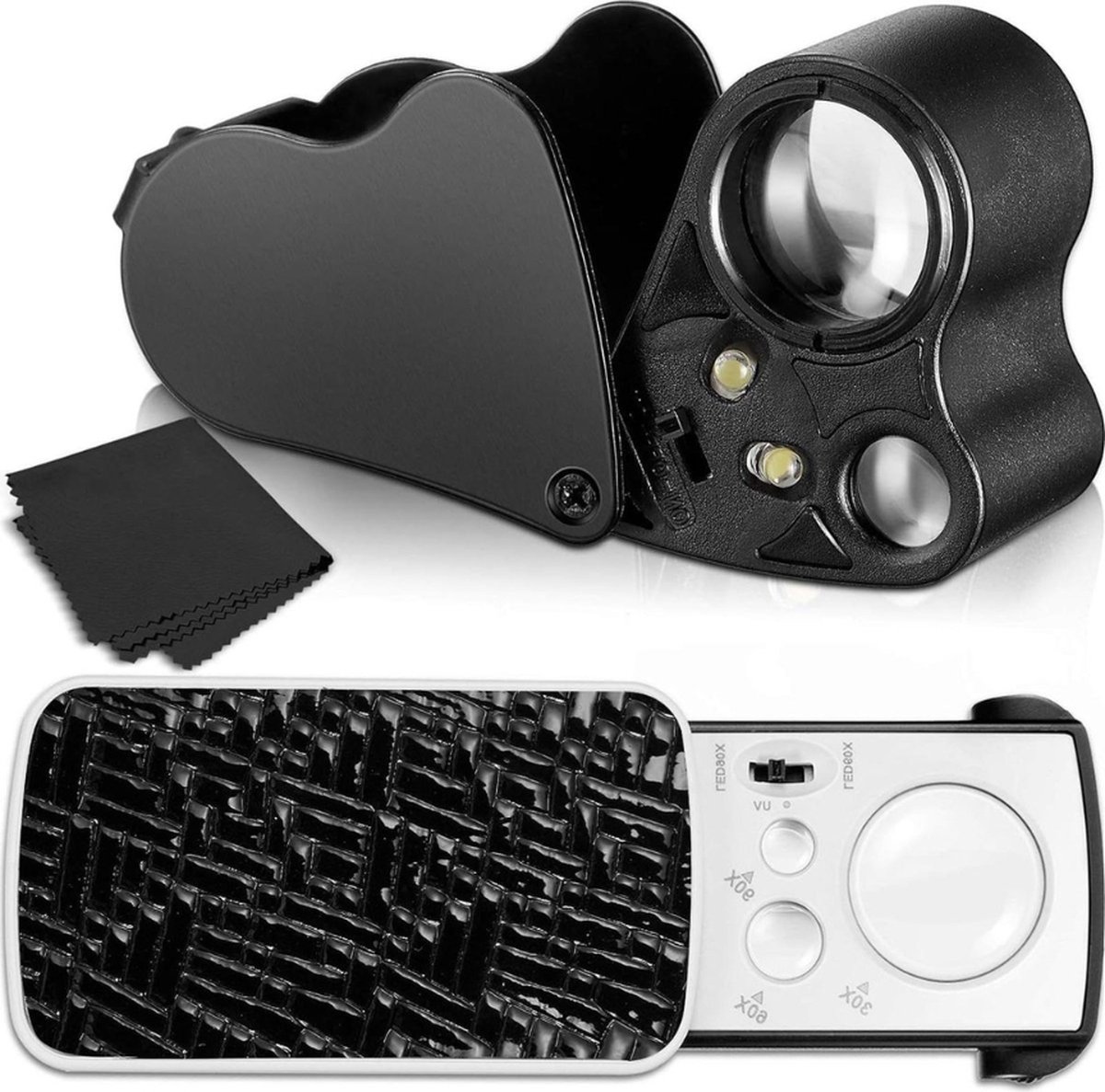 Juweliers Loupe 30X 60X 90X Verlichte Oogloep - Vergrootglas Sieraden Vergrootglas Loop - UV Zwart Licht - Helder LED Licht - Sieraden Diamant Gem Coin Stempel Rock (Zwart) Vergrootglas met licht