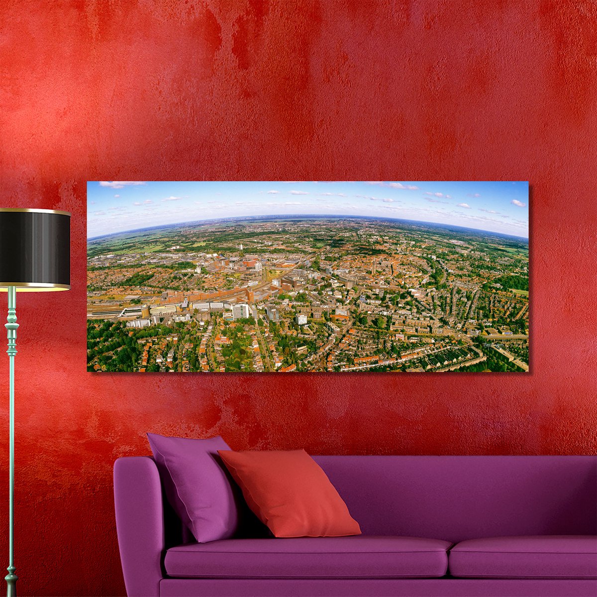 Skyline van Amersfoort in Panorama | 170 x 70 cm | Foto op Canvas | Luchtfoto | Wanddecoratie | Bijzonder Gedetailleerd