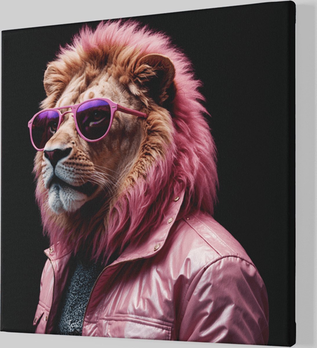 Trendex Global Vierkant Canvas Schilderij - Roze Leeuw - Cool - 60x60x2 cm