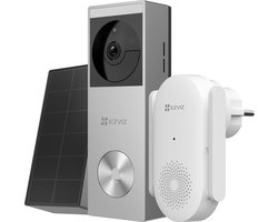EZVIZ HP3 Pro + CH1 – Video Deurbelset – 2K HD – Kleur Nachtzicht – Geen Abonnement – 32GB Opslag – Zonnepaneel – IP65 - Zilver - 1 Set