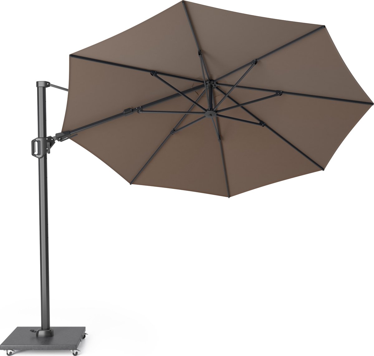 Platinum Sun & Shade – Zweefparasol – Challenger T² Premium - Ø350cm – Havana – Dubbel Kantelbaar – 360° Draaibaar – 98% UV protectie