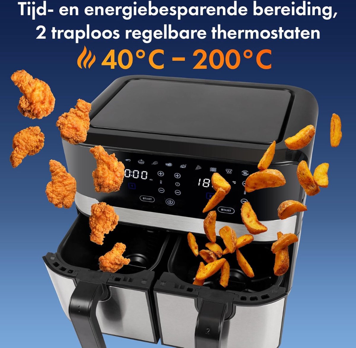 Afbeelding 2 van Dubbele Airfryer - Dubbele Mand - Dual Cook - Heteluchtfriteuse
