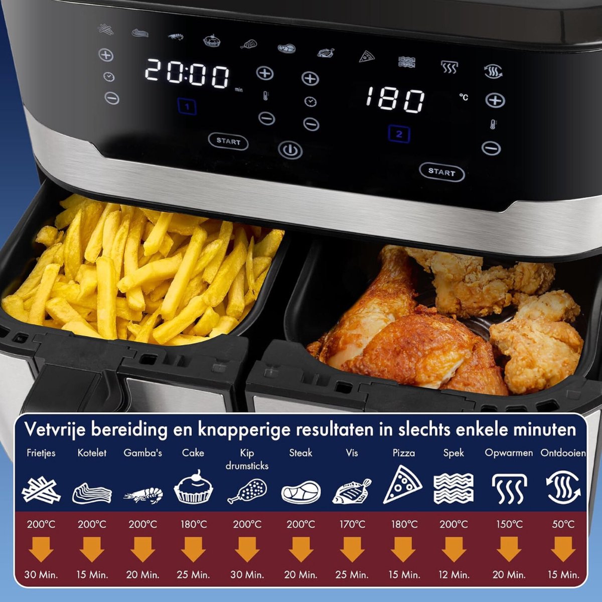 Afbeelding 3 van Dubbele Airfryer - Dubbele Mand - Dual Cook - Heteluchtfriteuse