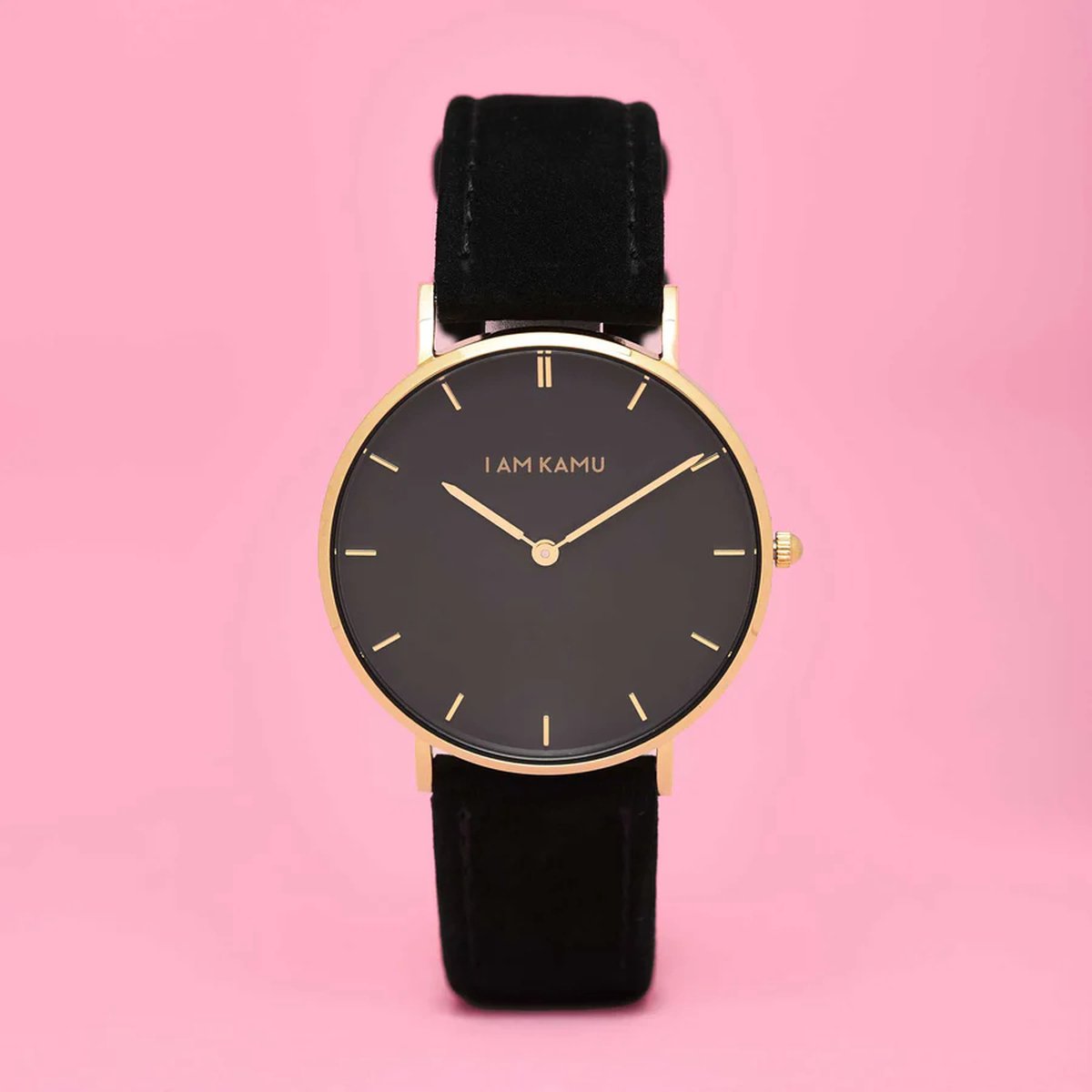 IAMKAMU - Enigma Velvet - Horloge - Zwart - Goud - Leer
