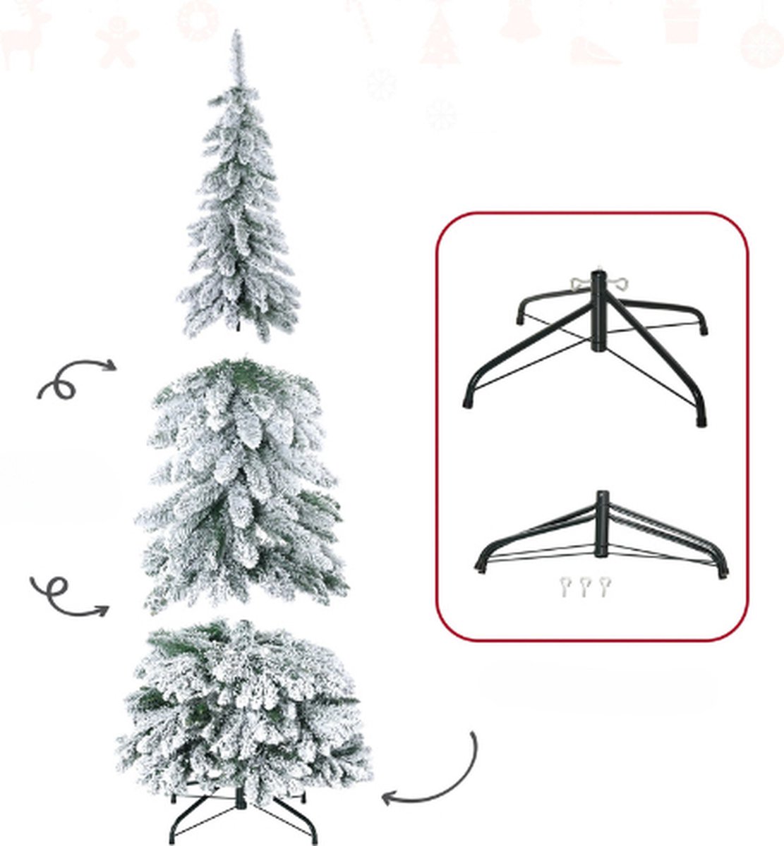 Trovado® Kunst Kerstboom - Smal Model Kerst Boom - Doorsnede 74CM - 180CM Hoog - Met Sneeuw - Opvouwbaar - 3 Delen - – foto 6