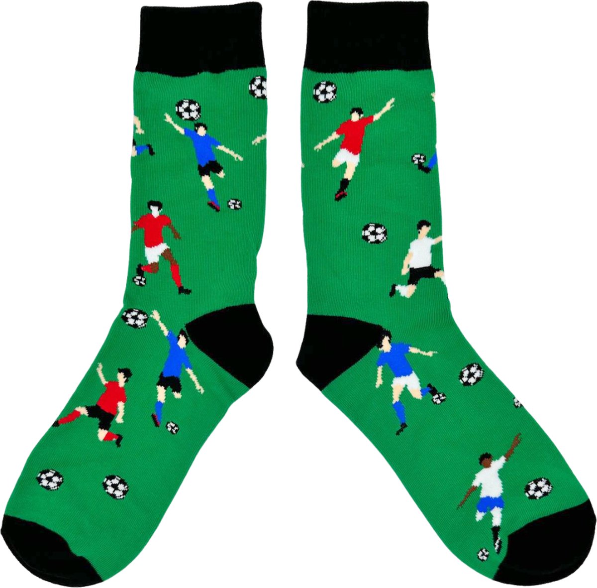 Tutti Footi - Grappige Sokken voor Voetbalfans - Sokken met Voetbalspelers en Ballen - groen/zwart maat 37-42