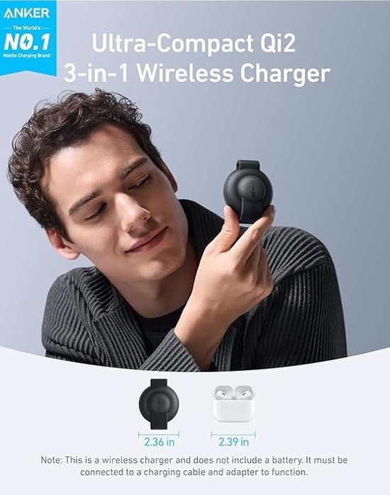 Anker MagGo 3-in-1 Vouwbare Draadloze Snellader - 15W Wireless Charger - Voor telefoons, oordopjes en smartwatchesor - Compact en Opvouwbaar Ontwerp - Zwart van Anker — afbeelding 3