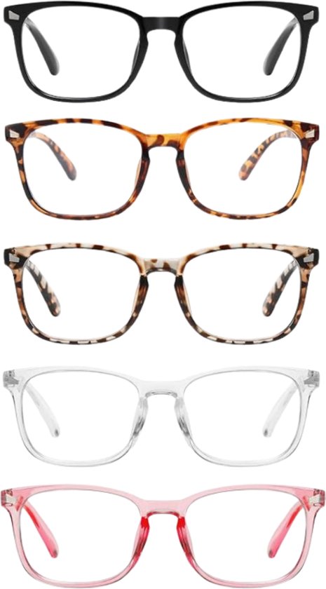 XYZ Eyewear Set de 5 Lunettes de lecture +1,00 € - Femme - Homme - Lunettes de lecture - Trendy - Lunettes de lecture - Lunettes de lecture avec correction - Valeur - Élégant - Avec correction +1,00 €