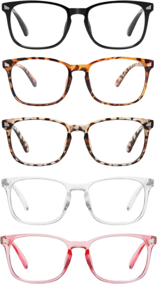 XYZ Eyewear Set van 5 Leesbrillen +1.00 - Dames - Heren - Leesbrillen - Trendy - Lees bril - Leesbril met sterkte - Voordeel - Stijlvol - Met sterkte +1.00