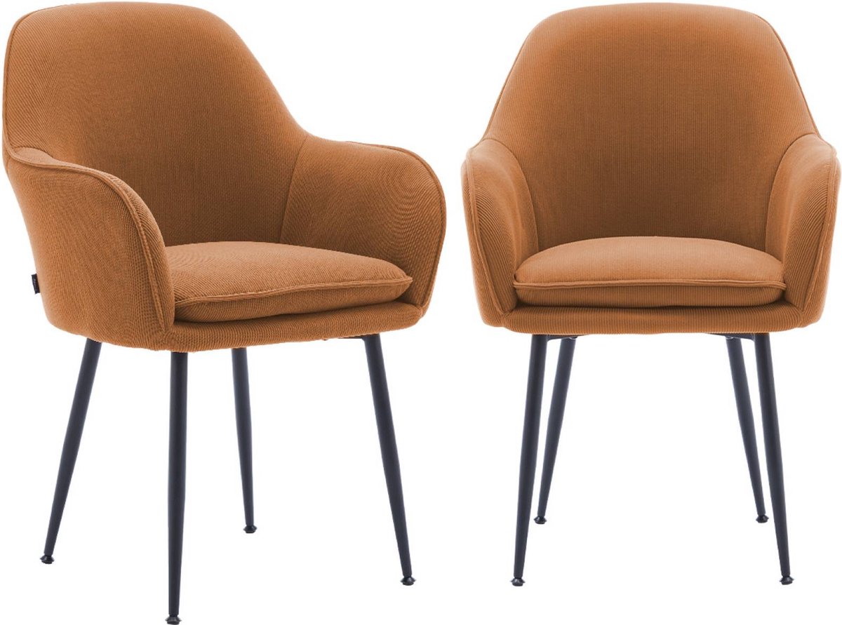 sweeek Set van 2 corduroy fauteuils met matzwarte metalen poten, b 57 x d 59 x h 84,5 Camel