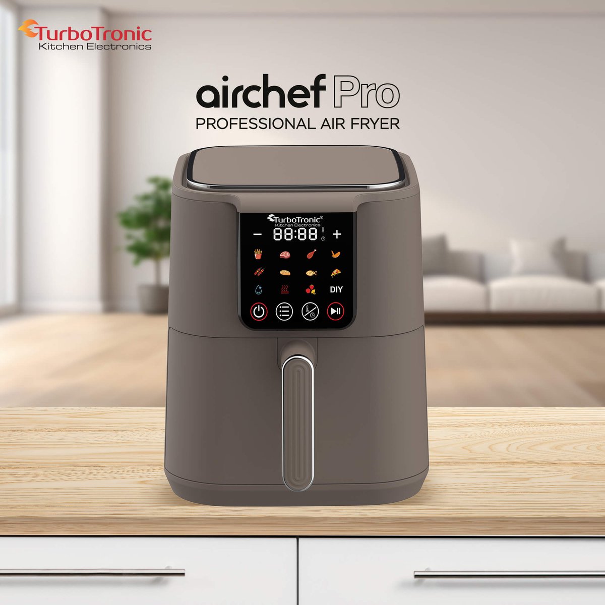 Afbeelding 2 van Turbotronic AF-250 Airfryer XL AirChef - 6L- Heteluchtfriteuse - Dual Heating - 50ºC tot 200ºC - 12 Kookprogramma's - Truffle Grey