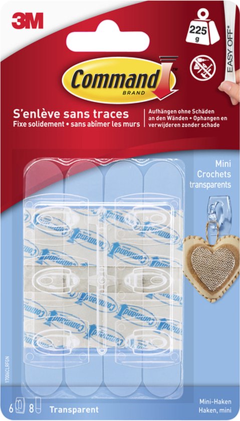 Commander? Mini crochets transparents avec bandes transparentes, 6HKS + 8S / PK
