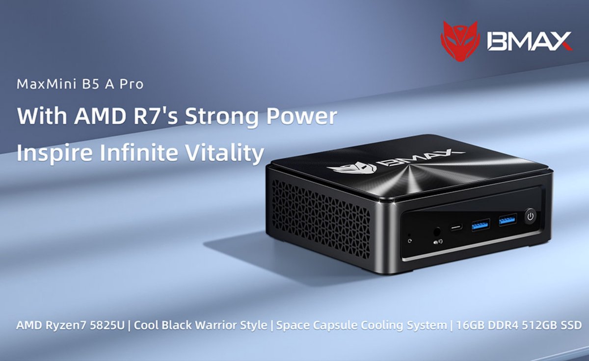 BMAX B5 A Pro Mini PC - 16GB RAM - 512GB SSD - AMD Ryzen 7 5825U