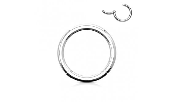 Zilverkleurige titanium piercingring, 1.2x7 mm, met scharnierende sluiting.