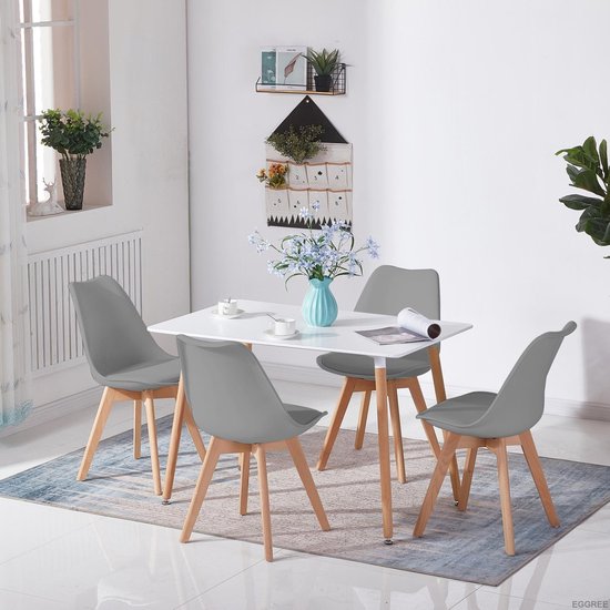 Tafel met 6 Stoelen - Witte tafel - Grijze stoelen | bol.com