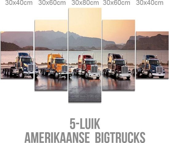 Allernieuwste peinture sur toile 5 parties American Trucks - USA Bigtrucks - Poster - 5 parties 80 x 150 cm - Couleur