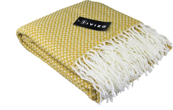 Liviza plaid geel - lurex - plaids buiten - dekentje bank - grand foulard bank