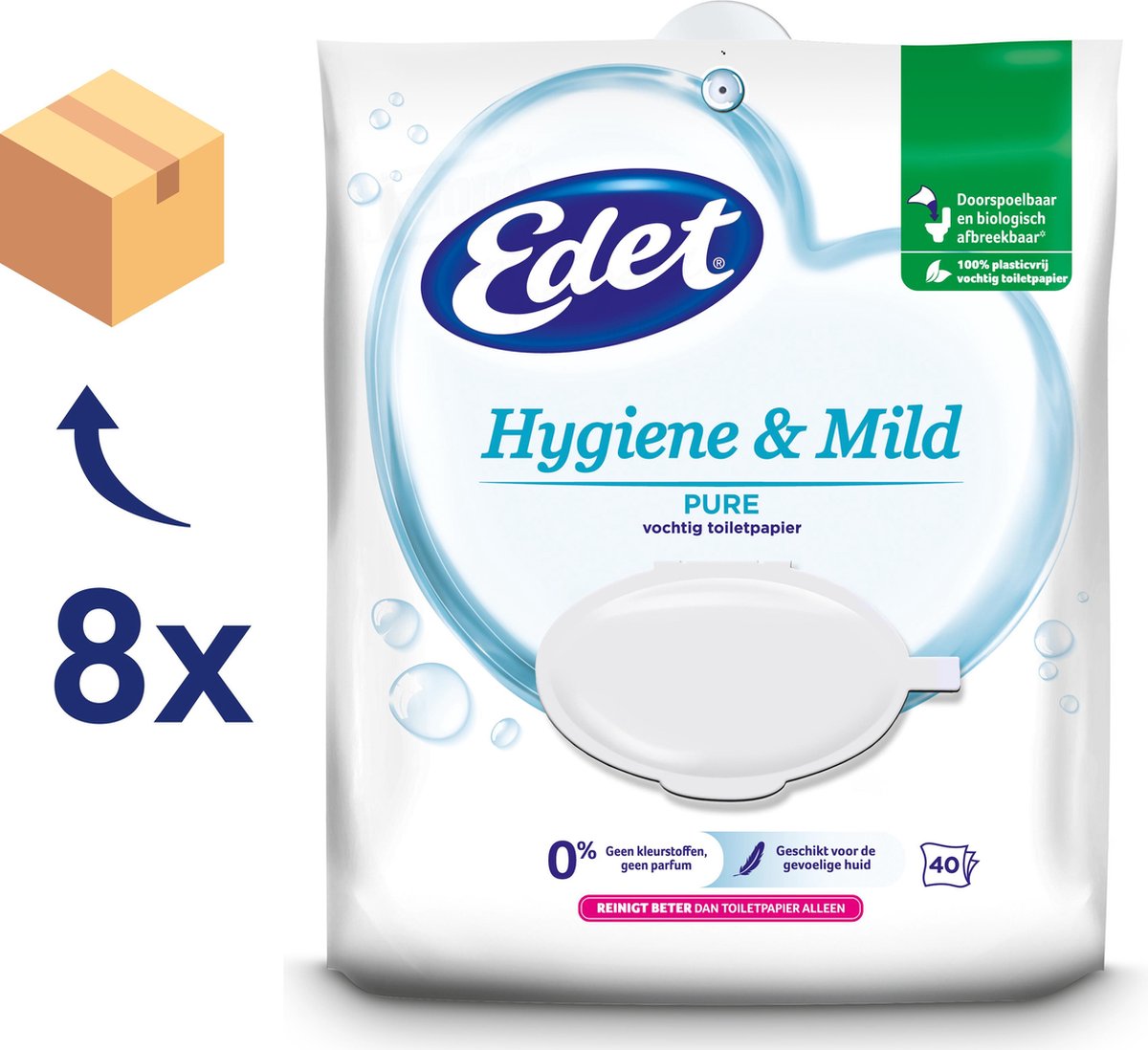 Overeenstemming zebra Veel Edet Pure vochtig toiletpapier - 8 x 40 stuks - halfjaar voorraad | bol.com