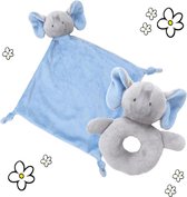 Set Knuffeldoekje + Rammelaar Olifant (100% oeko-tex gecertificeerd)