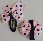 *** 2 Schattige Handgemaakte haarspeldjes met polkadot strik - alligator - klik klak - baby - kind - cadeau - kado- kraamcadeau- kraamkado ***