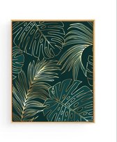 Poster Goud Botanisch Palmboom Blad Links - 80x60cm - Planten - Muurdecoratie