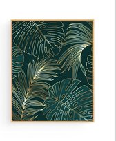 Poster Goud Botanisch Palmboom Blad Links - 40x30cm / A3 - Planten - Muurdecoratie
