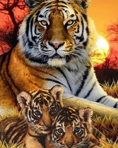 Afrikaanse Tijger met 2 Welpjes - Diamond Painting - 20x15cm - Complete Set - Inclusief Tools - Stipco