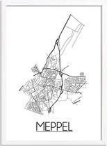 Meppel Plattegrond poster A2 + fotolijst wit (42x59,4cm) - DesignClaud