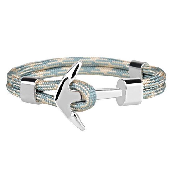 Anker Armband - Khaki / Grijs met Stalen Anker - Armbanden Heren Mannen - Cadeau voor Man