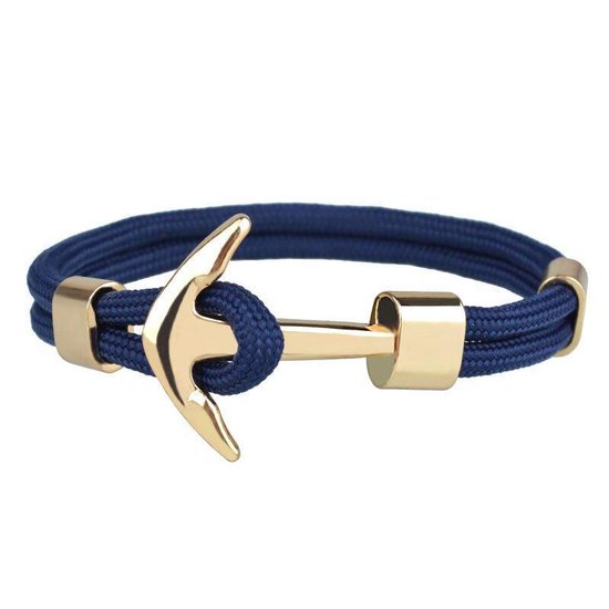 Anker Armband - Blauw met Goud Kleurig Anker - Armbanden Heren Mannen - Cadeau voor Man