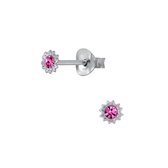 Joy|S - Zilveren mini kinderoorbellen 3 mm sun magenta roze