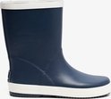 Botte de pluie bleu foncé avec bordure beige en haut et en bas.