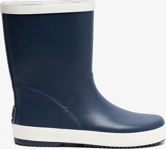 Botte de pluie bleu foncé avec bordure beige en haut et en bas.