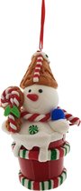 Kurt S. Adler Kerstornament - Sneeuwpop in emmer - rood wit - 10cm