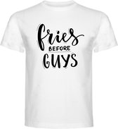 T-Shirt - Casual T-Shirt - Fun T-Shirt - Fun Tekst - Food - Wit - Fries before guys - M
