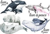 Orka Dolfijn Strijk Applicatie Love And Peace Tekst 27 cm / 19.5 cm / Zwart Wit Roze