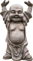 Happy Boeddha Staand 24x14x44cm - Boeddha beeld - Grijs
