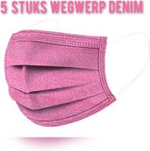 Wegwerp mondkapjes in Denim motief in roze - set van 5