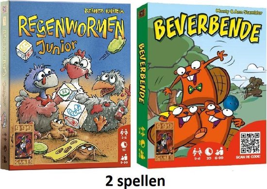 Afbeelding van het spel Regenwormen Junior Dobbelspel + Beverbende Kaartspel - dubbel zo leuk & spannend - partyspel - gezelschapsspel - spel kind - super leuk spel - spellen kinderen - spellenbundel - kerstcadeau - kado kerst