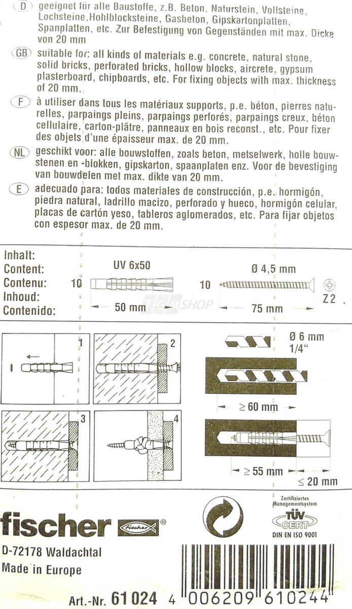 Fischer UV 6 X 50 60981